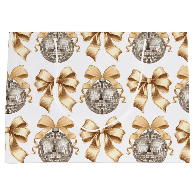 Sacola Para Presentes Grande Dourado Arco e esfera Disco - Grande barra de pres (Frente)