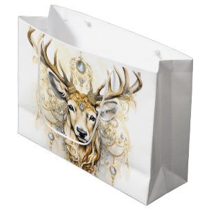 Sacola Para Presentes Grande Dourado e Diamante Glittery Deer