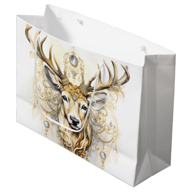Sacola Para Presentes Grande Dourado e Diamante Glittery Deer (Frente inclinada)