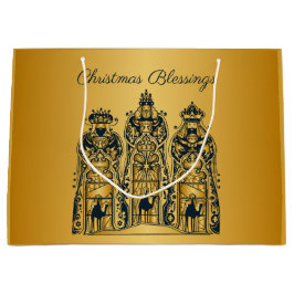 Sacola Para Presentes Grande Dourado e Marinho Três Sábios