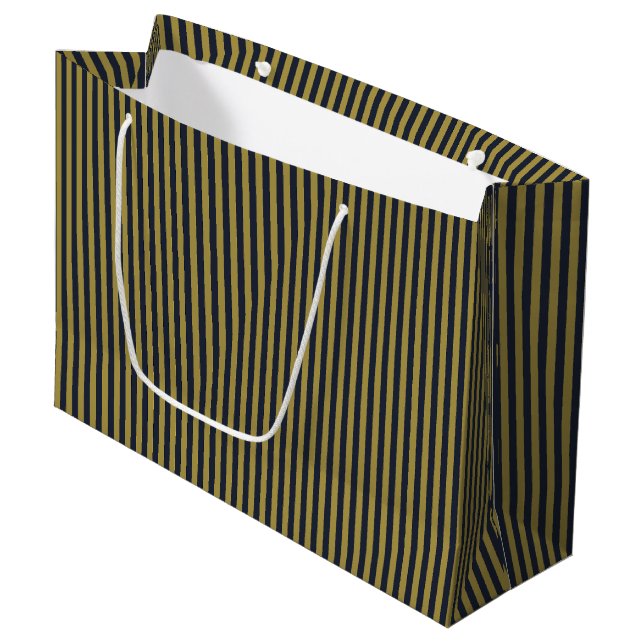 Sacola Para Presentes Grande Dourado fino Elegante e Marinho Vertical Strips Ve (Frente inclinada)