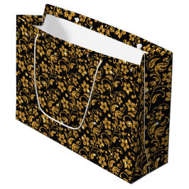 Sacola Para Presentes Grande Dourado Floral brilhante preto