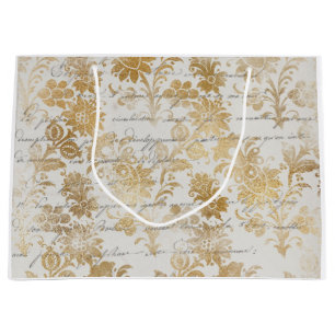 Sacola Para Presentes Grande Dourado Floral francês Vintage