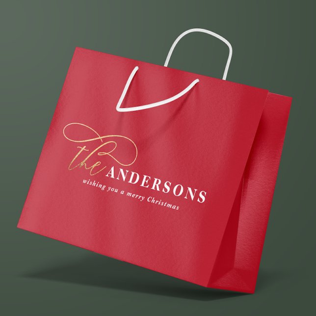 Sacola Para Presentes Grande Dourado guião vermelho moderno e mínimo Natal rúst (Criador carregado)