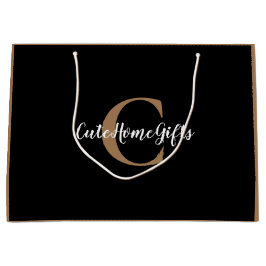 Sacola Para Presentes Grande Dourado Monograma Branco Nome Luxo