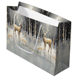Sacola Para Presentes Grande Dourado Natal Reindeer Holiday Bag Gift