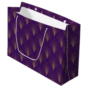 Sacola Para Presentes Grande Dourado no padrão de Deco de Arte Roxo - Grande Sa