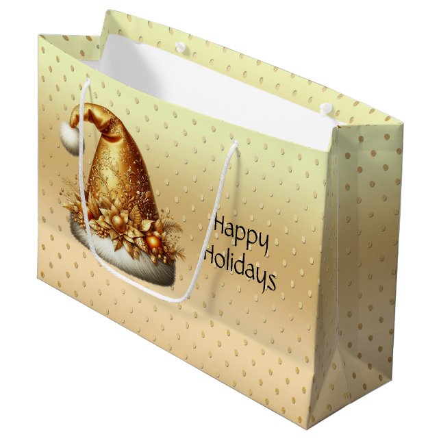 Sacola Para Presentes Grande Dourado Santa Hat Natal Gift Bag (Frente inclinada)