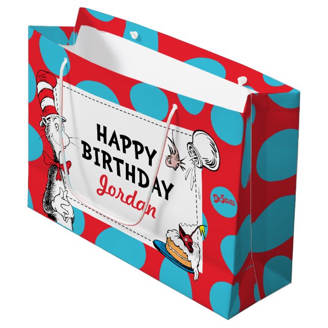 Sacola Para Presentes Grande Dr. Seuss Cat no Hat Birthday (Frente inclinada)