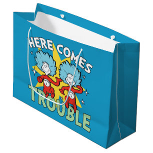 Sacola Para Presentes Grande Dr. Seuss Uma Coisa Duas Aqui Vem Problemas