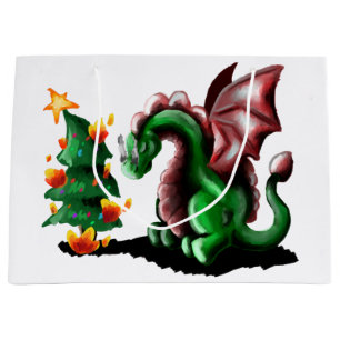 Sacola Para Presentes Grande Dragão de Natal Feliz