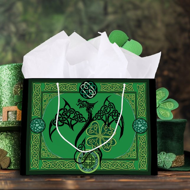 Sacola Para Presentes Grande Dragão Verde Irlandês Celta (Criador carregado)