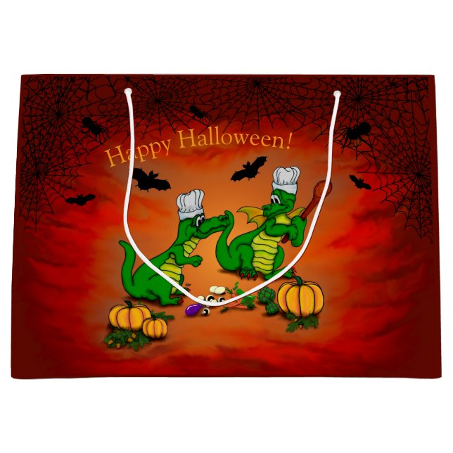 Sacola Para Presentes Grande Dragões - Feliz Halloween! Hoje eu cozinho (Frente)