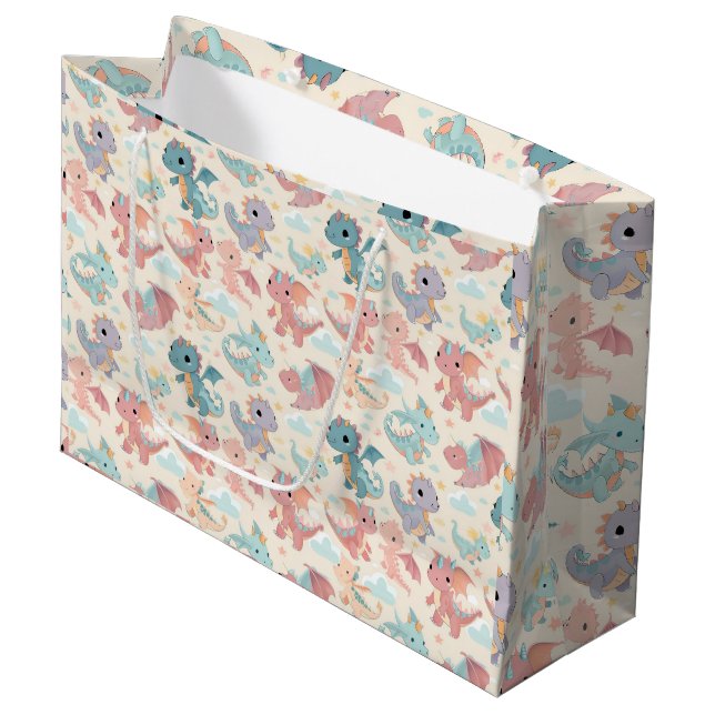 Sacola Para Presentes Grande Dragões voadores de bebês (Frente inclinada)