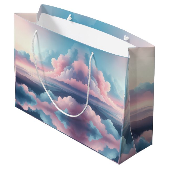 Sacola Para Presentes Grande Dreamy Cloudscape — Pastel Sky Fantasy Art (Verso inclinado)