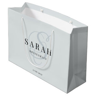 Sacola Para Presentes Grande Dusty Blue Monograma Personalizado Bridesmaid