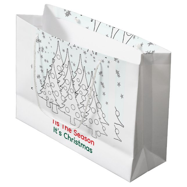 Sacola Para Presentes Grande É a Estação É Árvores de Natal (Frente inclinada)