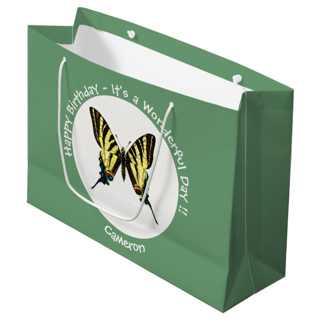 Sacola Para Presentes Grande É uma Festa de aniversário de borboleta de Swallow (Frente inclinada)