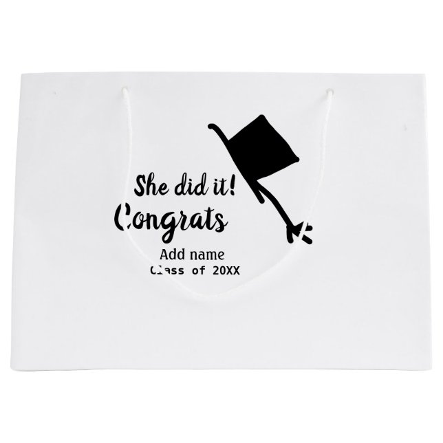 Sacola Para Presentes Grande Ela fez isso, parabéns, graduação. (Frente)