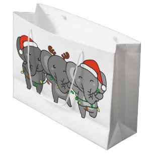 Sacola Para Presentes Grande Elefante Animais de Natal Bons Gi
