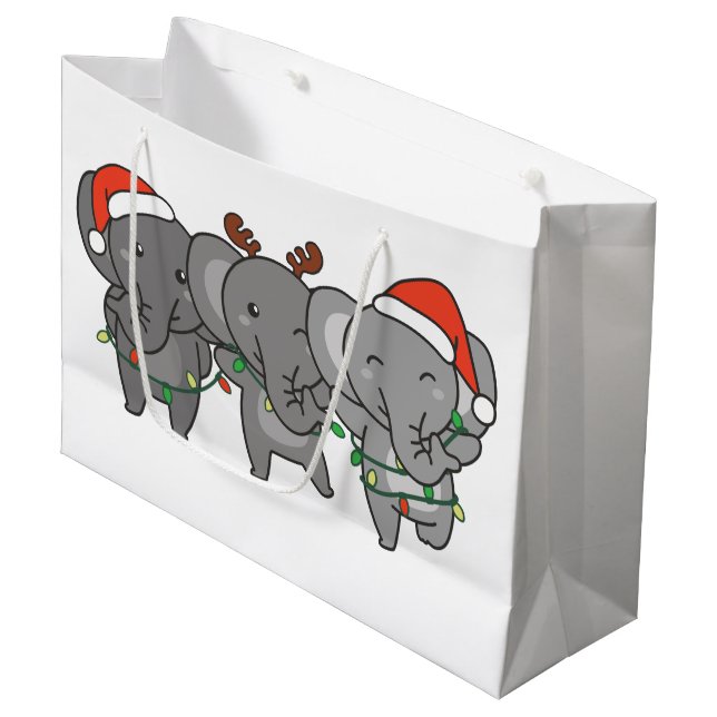 Sacola Para Presentes Grande Elefante Animais de Natal Bons Gi (Frente inclinada)
