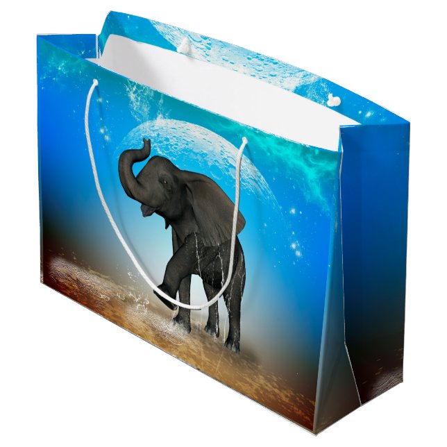 Sacola Para Presentes Grande Elefante bonito do bebê (Verso inclinado)