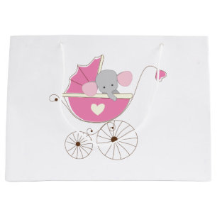 Sacola Para Presentes Grande Elefante cor-de-rosa do bebé infantil