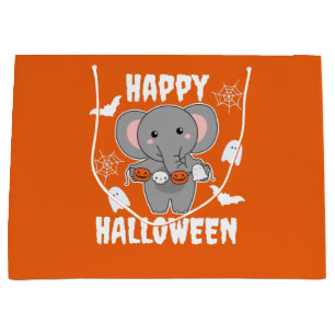 Sacola Para Presentes Grande Elefante Feliz Halloween Pumpkin Bat Costume