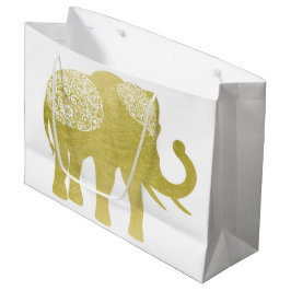 Sacola Para Presentes Grande Elefante filigrana dourado