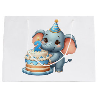 Sacola Para Presentes Grande Elefante Fofo 2º Aniversário
