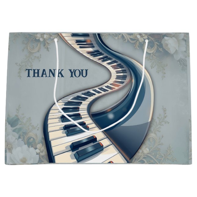 Sacola Para Presentes Grande Elegance in piano keys and blossoms. (Frente)