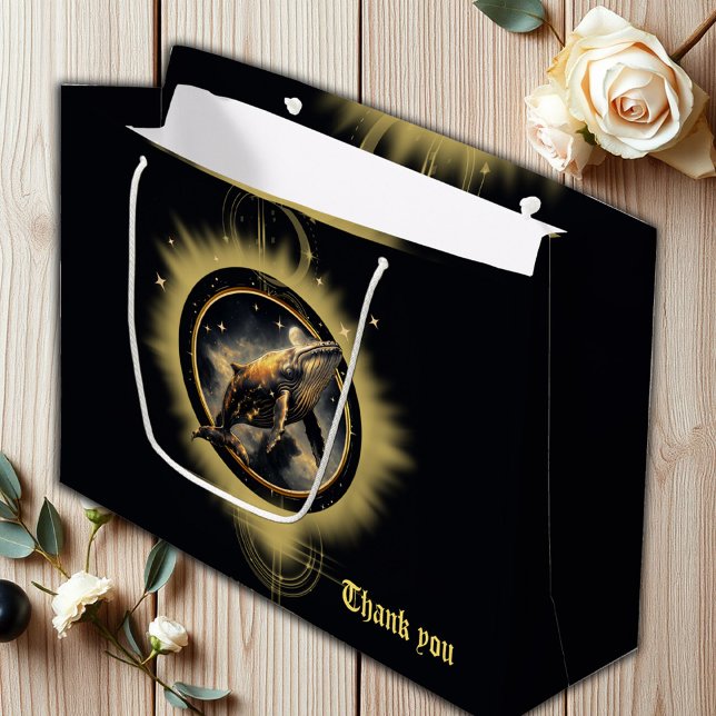 Sacola Para Presentes Grande elegância cósmica, o ouro, baleia negra (Criador carregado)