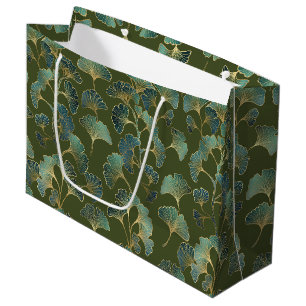 Sacola Para Presentes Grande Elegância do Ginkgo Esmeralda – Botânica de Luxo e