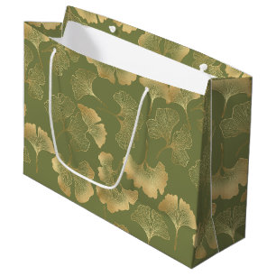 Sacola Para Presentes Grande Elegância do Ginkgo Esmeralda – Botânica Luxuosa D