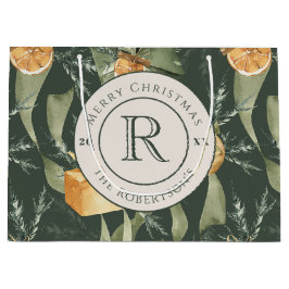 Sacola Para Presentes Grande Elegância Festiva De Inverno: Monograma De Cores A