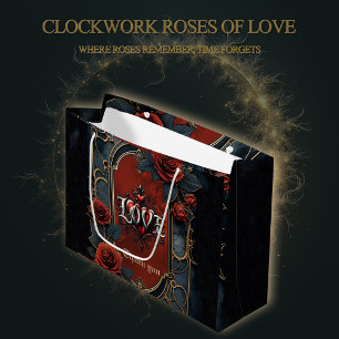 Sacola Para Presentes Grande Elegância steampunk vintage rosas do amor em mecan