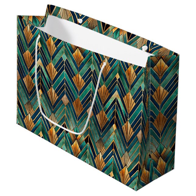 Sacola Para Presentes Grande Elegant Art Deco tiled pattern  (Frente inclinada)