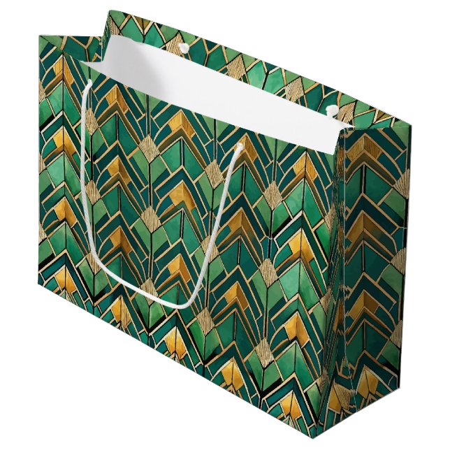 Sacola Para Presentes Grande Elegant Art Deco tiled pattern  (Frente inclinada)