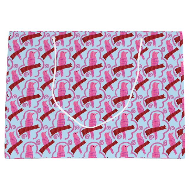 Sacola Para Presentes Grande Elegant birds Pattern Large Gift Bag (Frente)