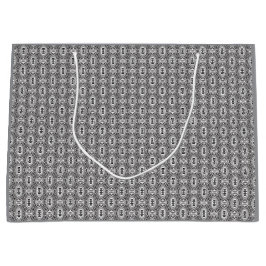 Sacola Para Presentes Grande Elegant Black and White Folk Floral Seamless Patte