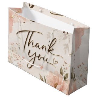 Sacola Para Presentes Grande Elegant Blush Pink Floral Thank You Gift Bag