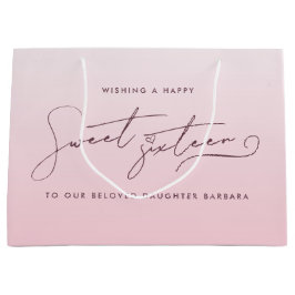 Sacola Para Presentes Grande Elegant Blush Pink Ombre Script Sweet Sixteen 