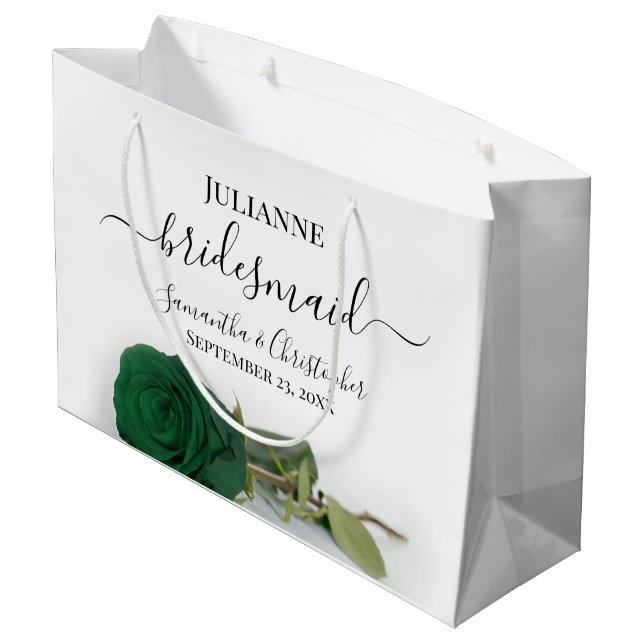 Sacola Para Presentes Grande Elegant Emerald Green Rose Posh Bridesmaid Wedding (Verso inclinado)