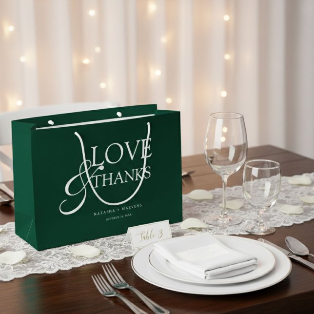 Sacola Para Presentes Grande Elegant Emerald Green Wedding Thank You (Criador carregado)