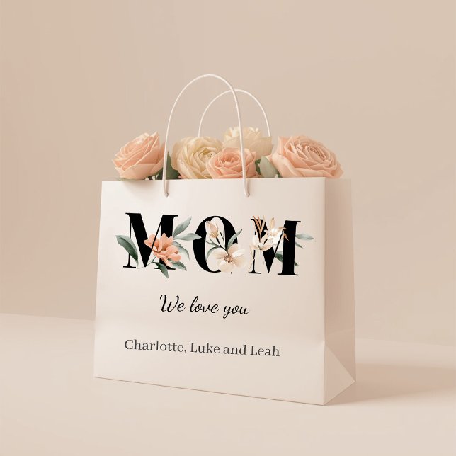 Sacola Para Presentes Grande Elegant Floral Personalized Mom Gift Bag (Criador carregado)