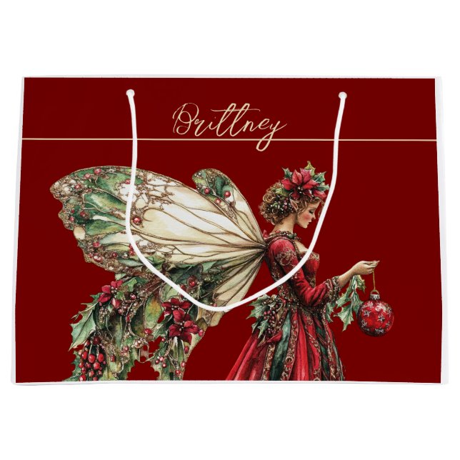 Sacola Para Presentes Grande Elegant  Forestcore Christmas Fairy (Frente)