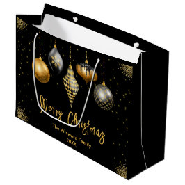 Sacola Para Presentes Grande Elegant Gold and Black Ornament Christmas