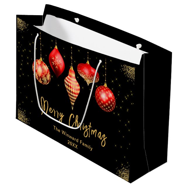 Sacola Para Presentes Grande Elegant Gold and Red Ornament Christmas (Frente inclinada)