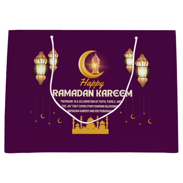 Sacola Para Presentes Grande Elegant Gold Crescent Ramadan Mubarak Greeting (Frente)