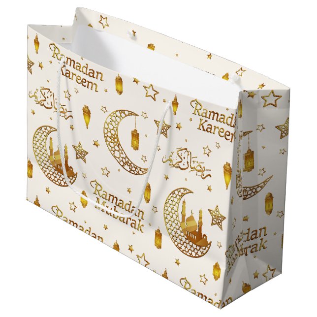 Sacola Para Presentes Grande Elegant Gold Seamless Ramadan Greeting Arabic (Frente inclinada)